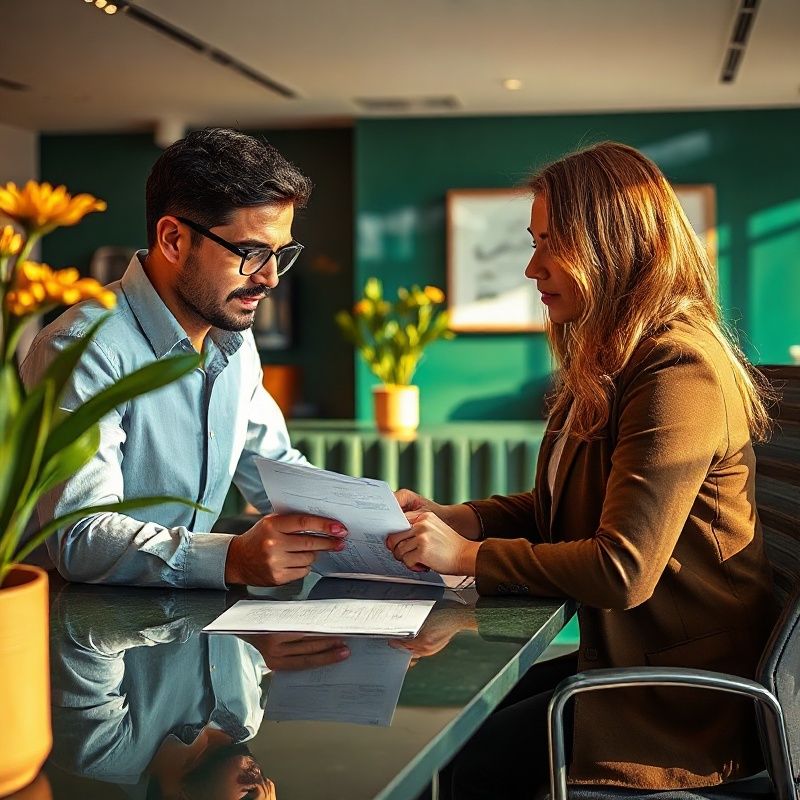Cliente y asesor revisando la documentación de financiación